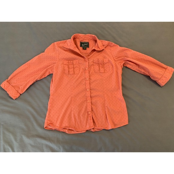 Woolrich Tops - Woolrich Shirt Womens Medium‎ Pink Polka Dot 3/4 Sleeve Button Front Cotton